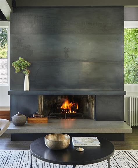 black stainless steel recess boxes adjacent to fireplace|Black Fireplace .